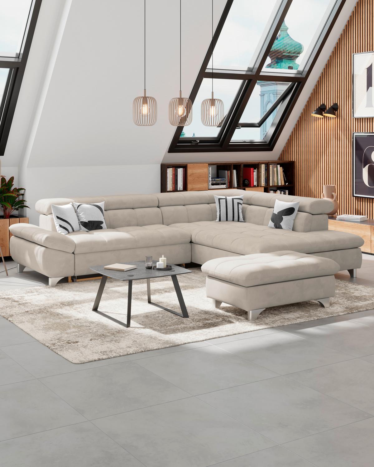 Hocker Gemini Naturfarben, B: 108cm - Chromfarben/Naturfarben, KONVENTIONELL, Textil (108/46/108cm)