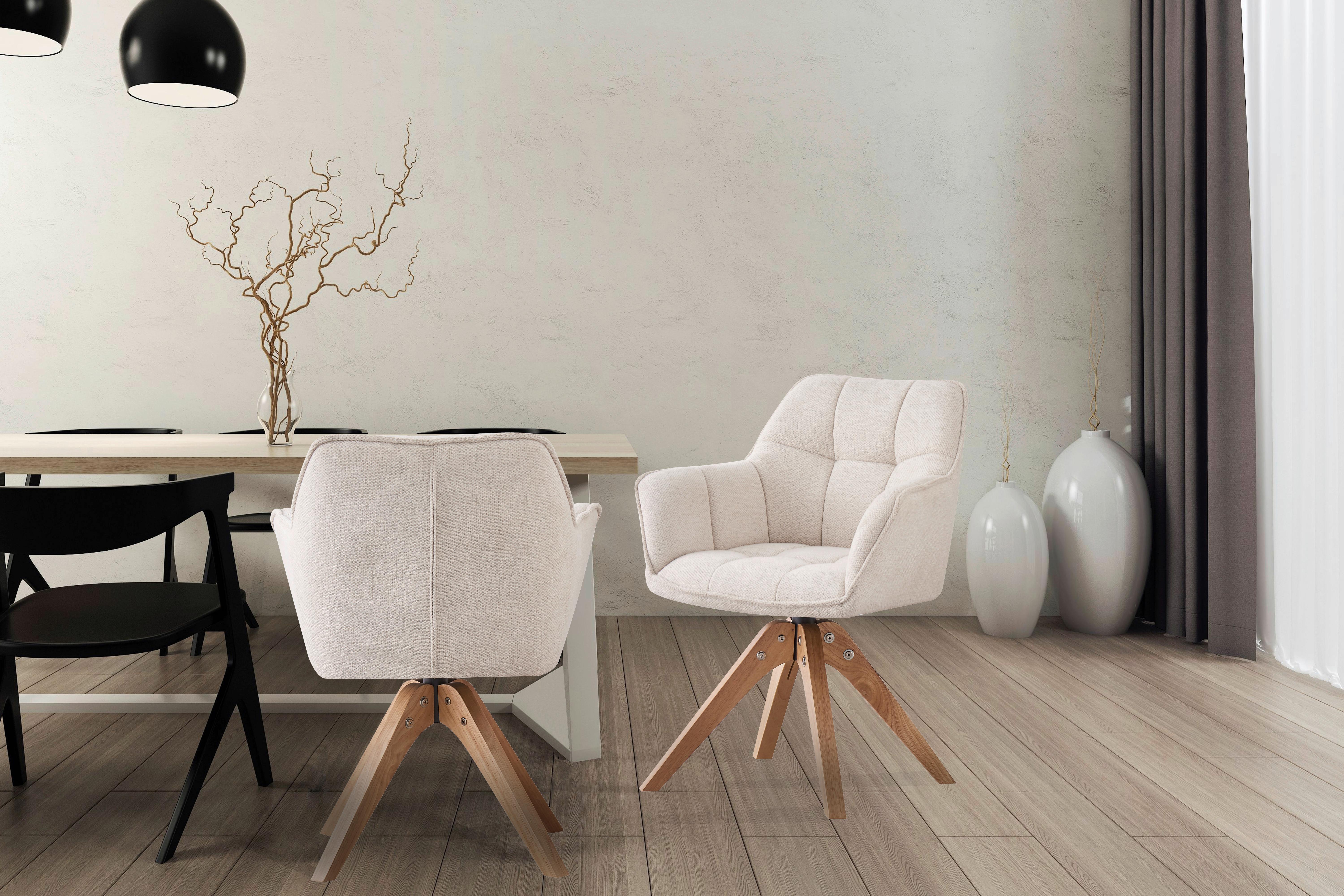 Armlehnstuhl Dian 325 - Hellbraun/Creme, MODERN, Holz/Textil (63/84/61cm) - Kayoom