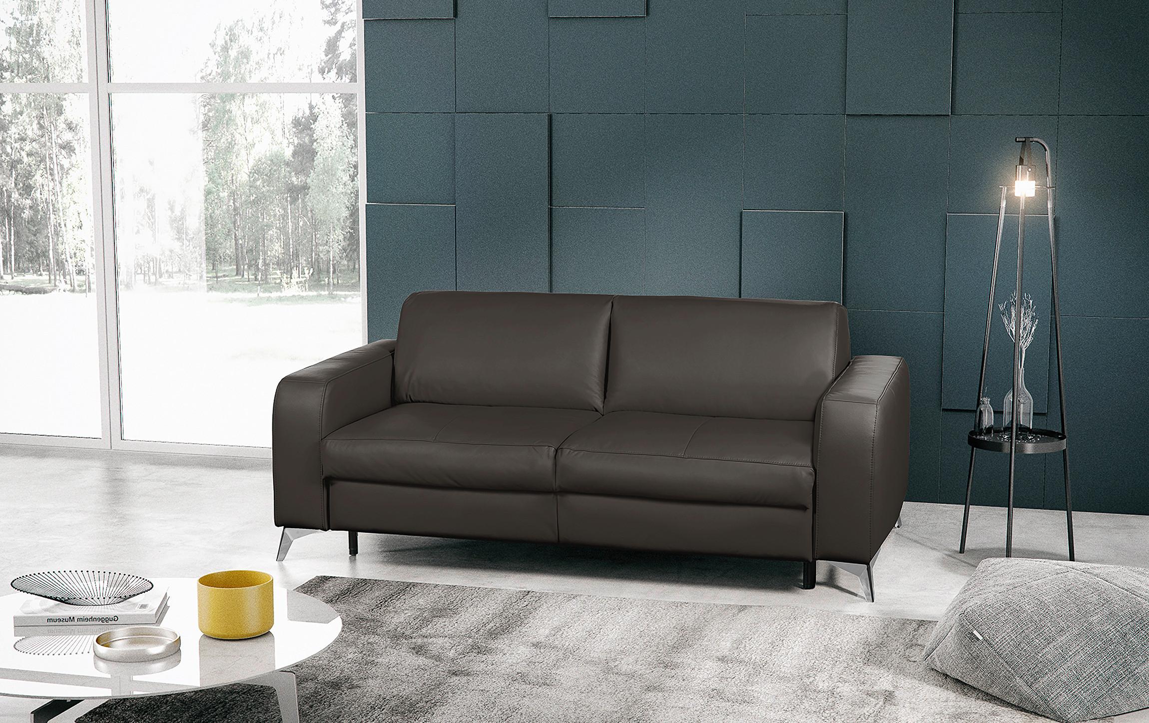 Schlafsofa Aloe Echtleder Dunkelbraun B: 204 cm - Dunkelbraun/Silberfarben, Design, Leder (204/84/104cm) - Livetastic