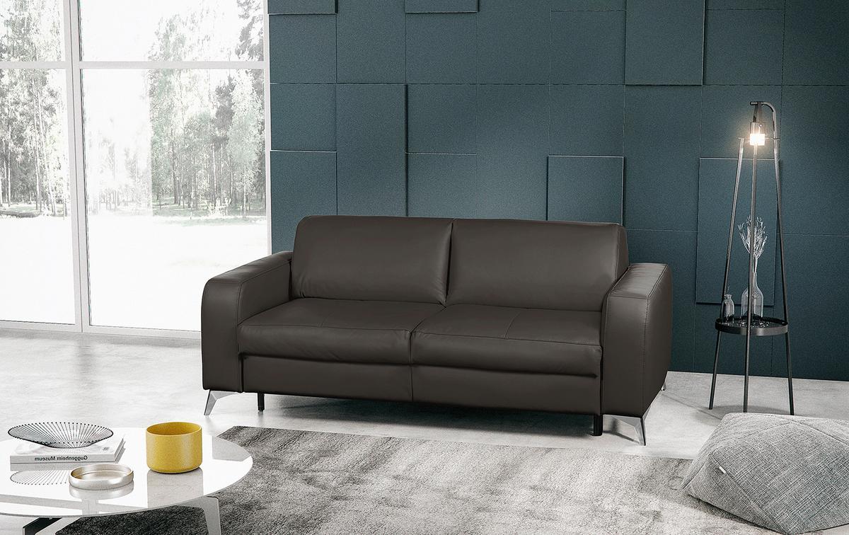 Schlafsofa Aloe Echtleder Dunkelbraun B: 204 Cm - Dunkelbraun/Silberfarben, Design, Leder (204/84/104cm) - Livetastic