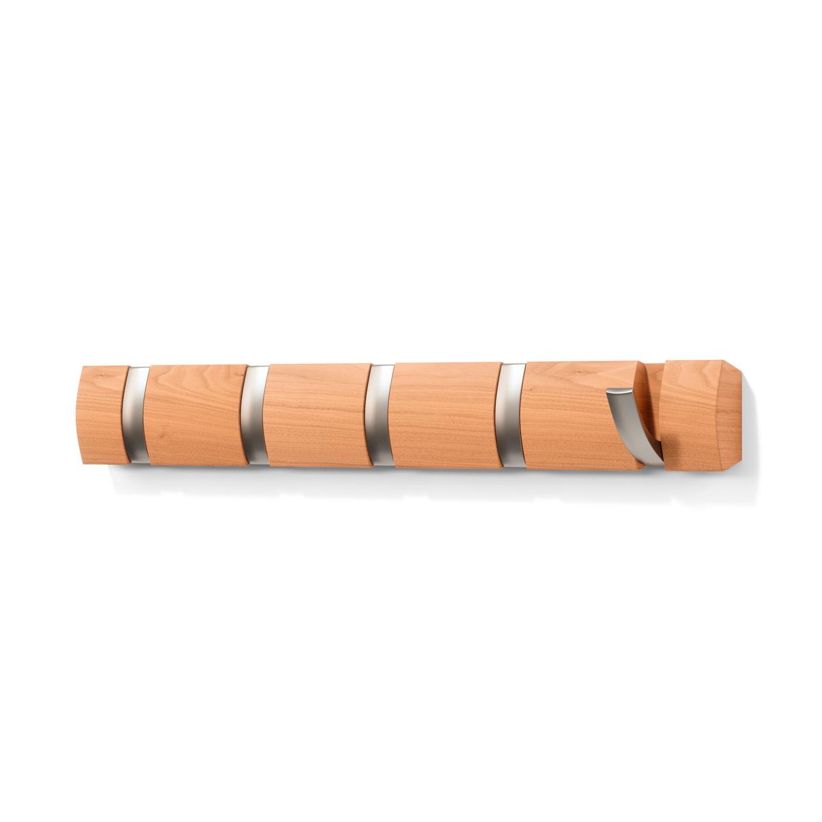 LIŠTA S HÁČIKMI FLIP 5 - prírodná farba, Modern, drevo/plast (51/6/3cm) - Mömax