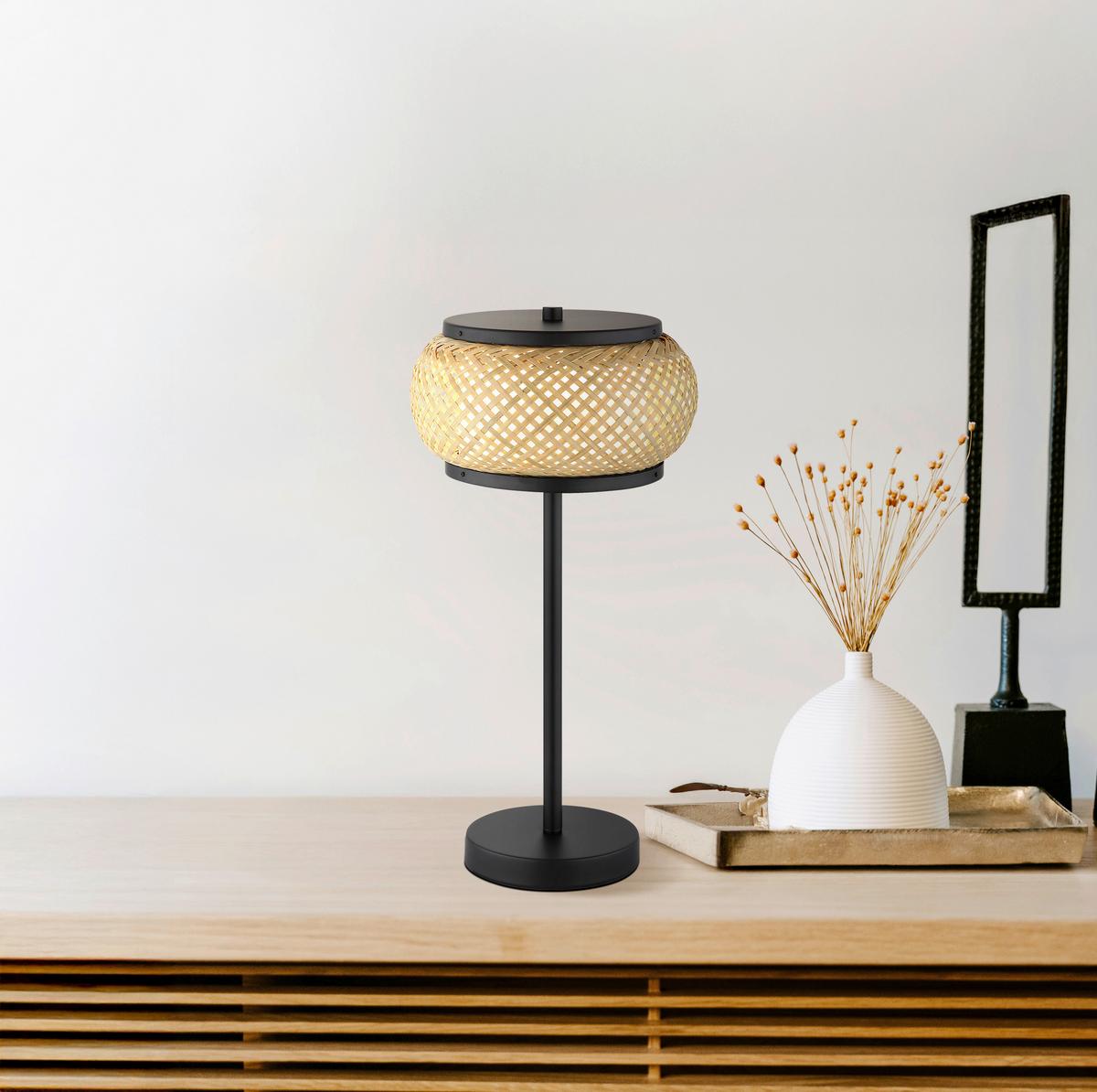 Led-tischleuchte Memory-Funktion - Schwarz/Naturfarben, Design, Holz/Kunststoff (22/46,1cm) - Globo