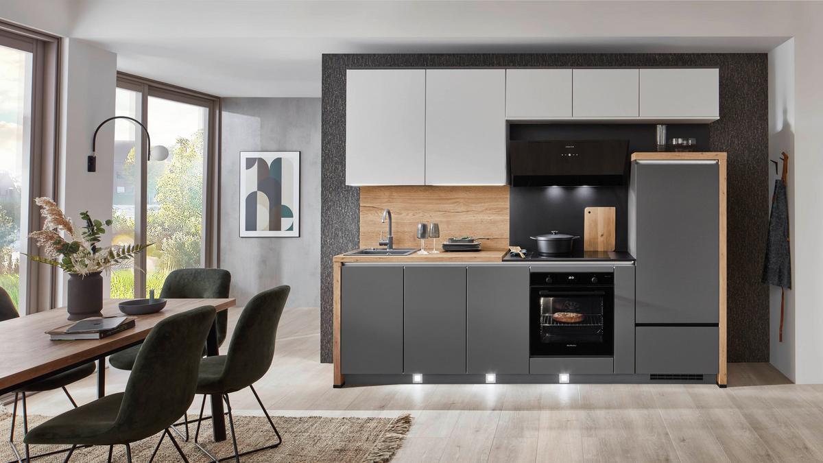 Küchenblock Toronto - Schieferfarben/Eichefarben, Design, Holzwerkstoff (280cm) - Vertico