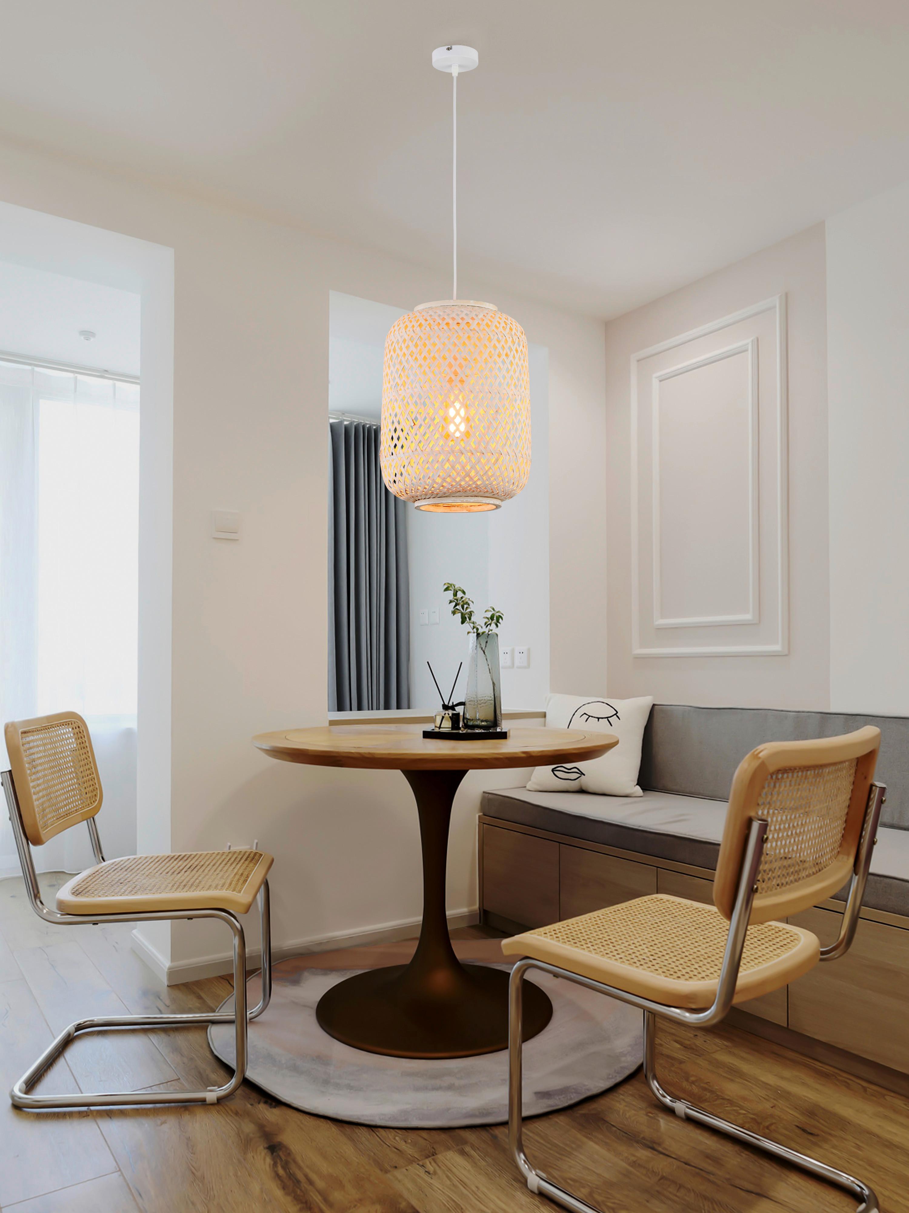 Závěsné Svítidlo Ratan - bílá, Moderní, dřevo (28/120cm) - Bessagi Home