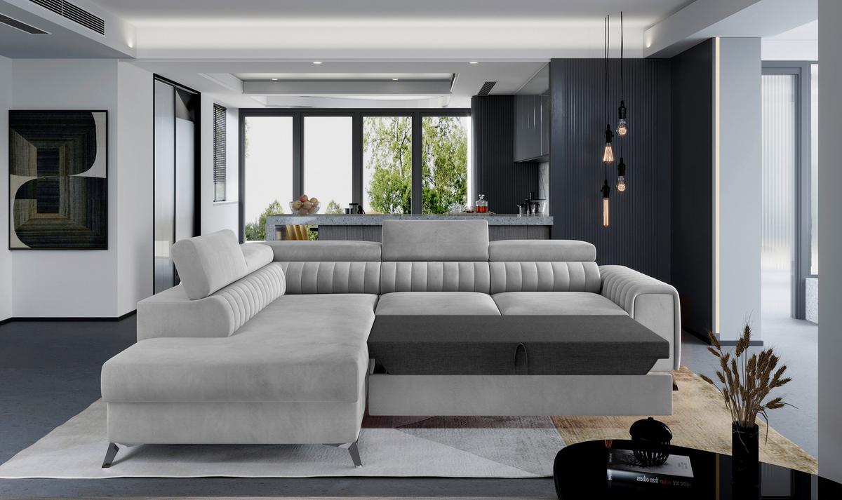 Ecksofa Laurence Hellgrau S: 205x278cm - Silberfarben/Hellgrau, Design, Textil (205/278cm) - MID.YOU