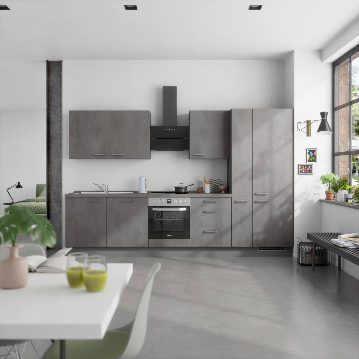 Kuchynská linka 330 cm, bridl.šedý betón/bridl.šedá - farba ušľachtilej ocele/bridlicová, Modern, kov/kompozitné drevo (330cm) - Nobilia