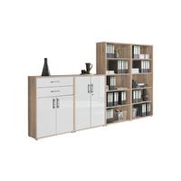 Aktenschrank Office Edition Weiß Hg/Eiche Dekor B: 337,6cm - Weiß Hochglanz/Eichefarben, MODERN, Holzwerkstoff (337,6/185,6/33cm) - MID.YOU