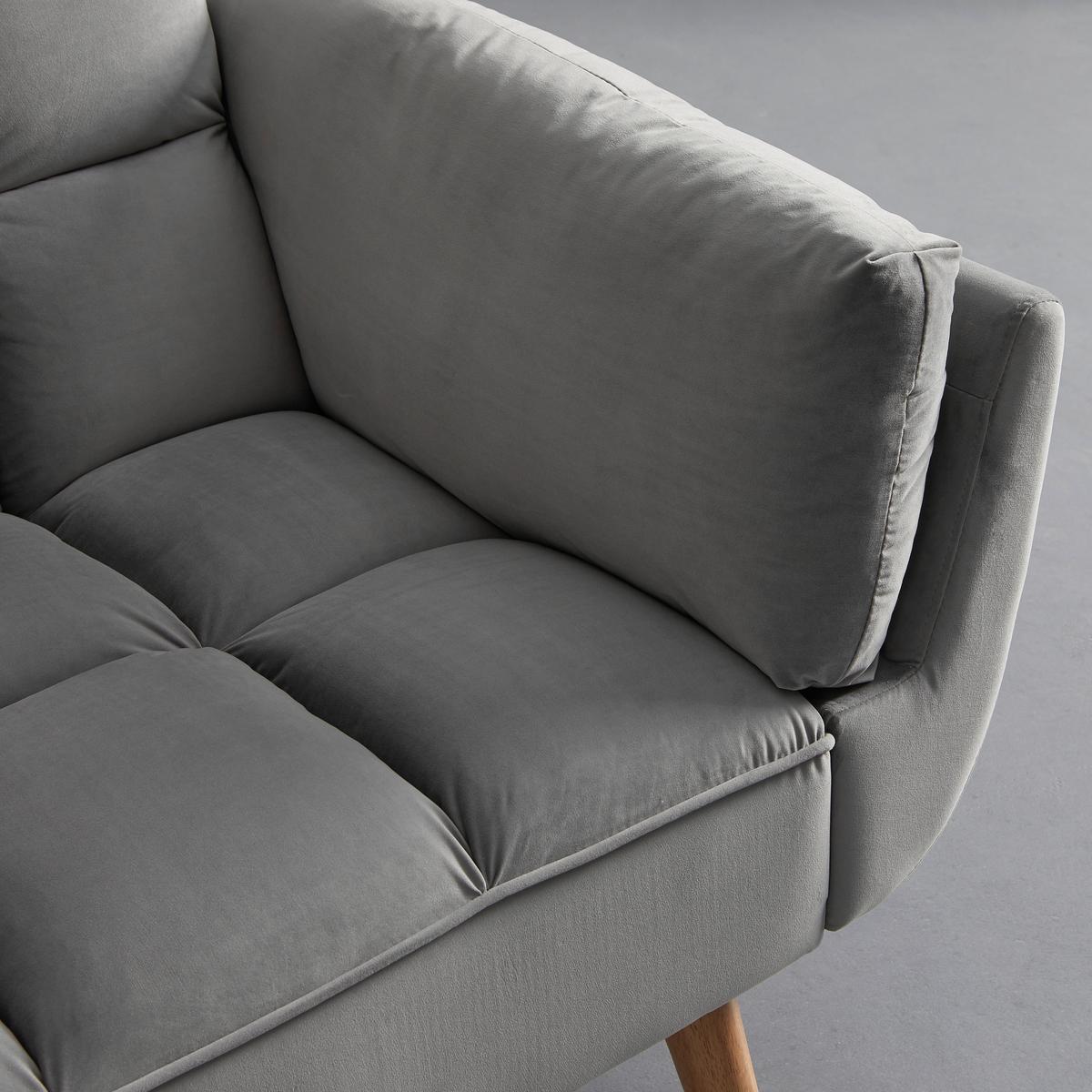 Rozkladacia pohovka CORA, sivý zamat, max. 360 kg - sivá/prírodná farba, Modern, drevo/textil (214/92/81cm) - Bessagi Home