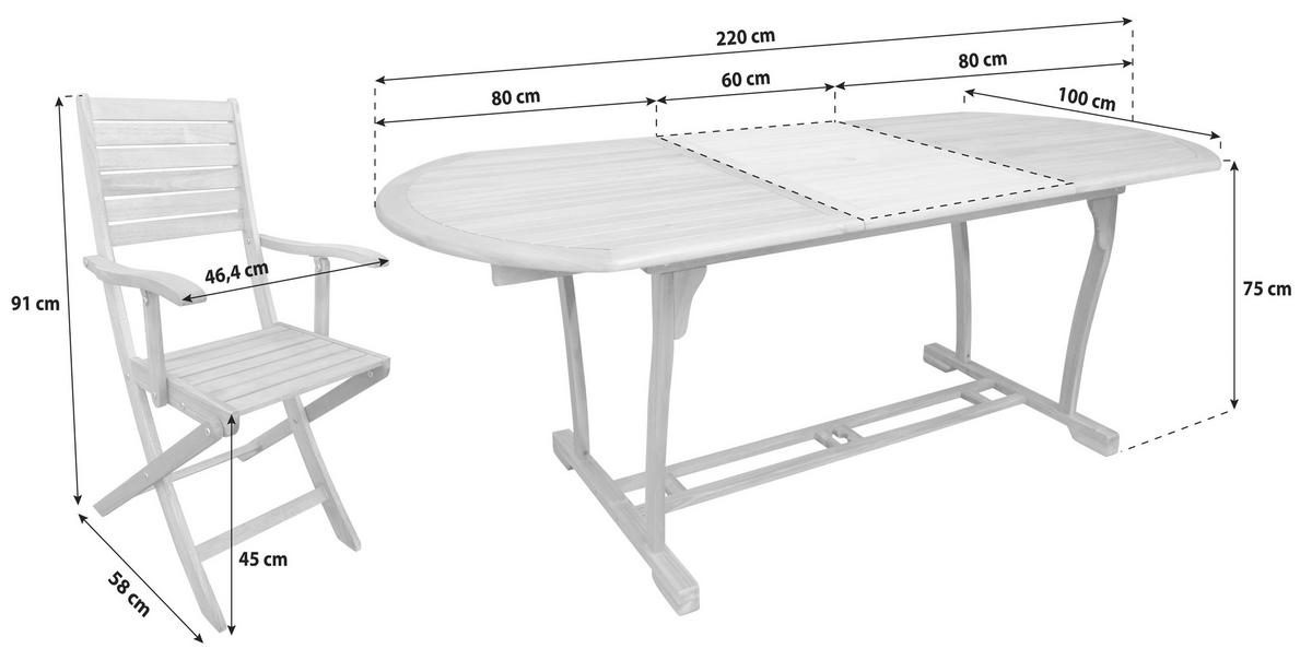 Gartengarnitur 7-Tlg. Kiel Holz - Teakfarben, Natur, Holz (160-220/100/74cm) - James Wood
