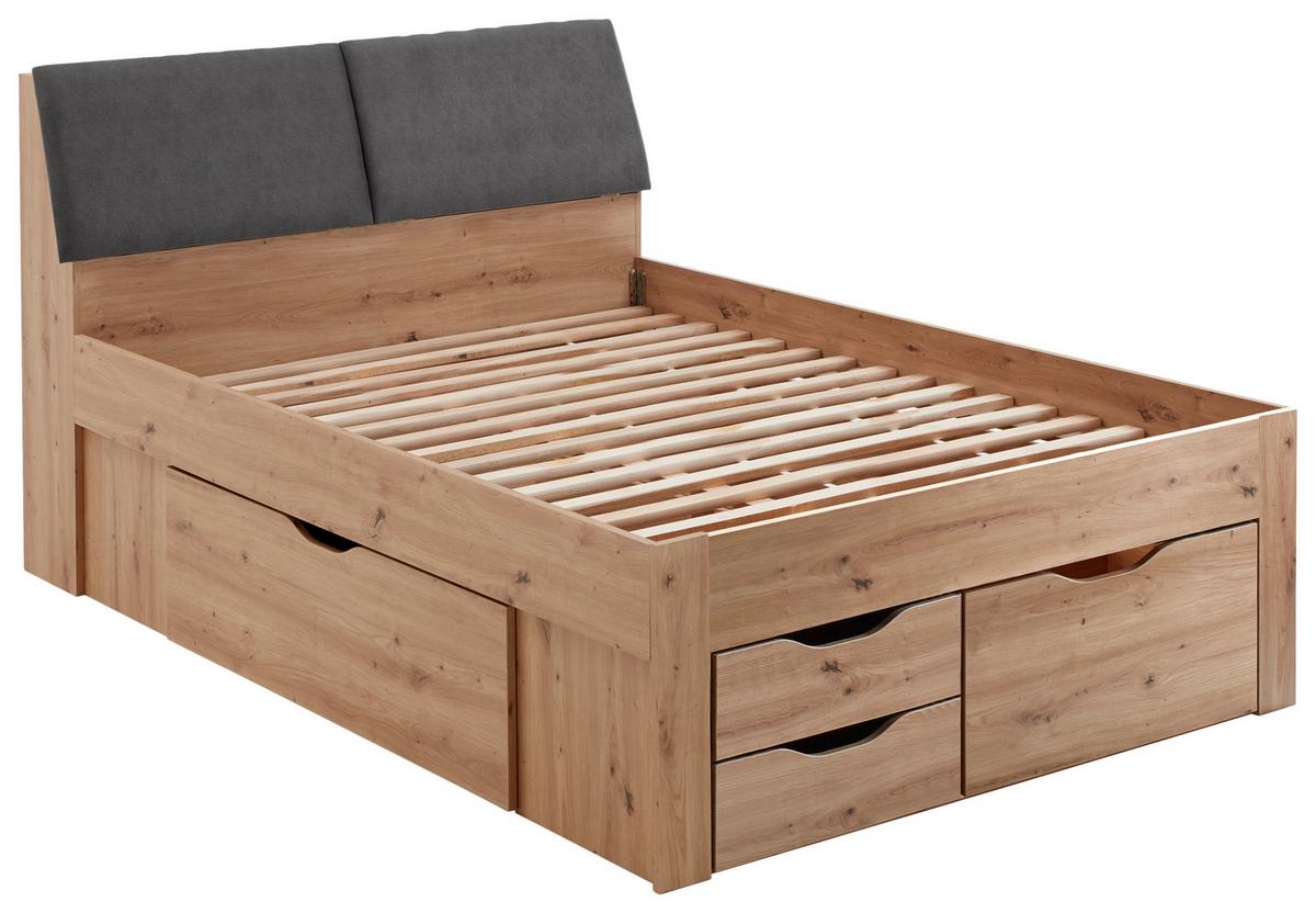 Tárolós Ágy Maxi 140/200 Cm - Artisan tölgy/szürke, Konventionell, faalapú anyag (140/200cm)