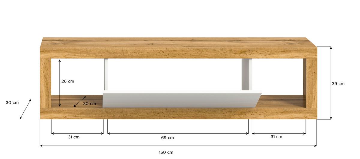 Lowboard Tango Weiß/eiche Dekor B:150cm - Eiche Wotan/Weiß, Design, Holzwerkstoff (150/39/30cm) - MID.YOU