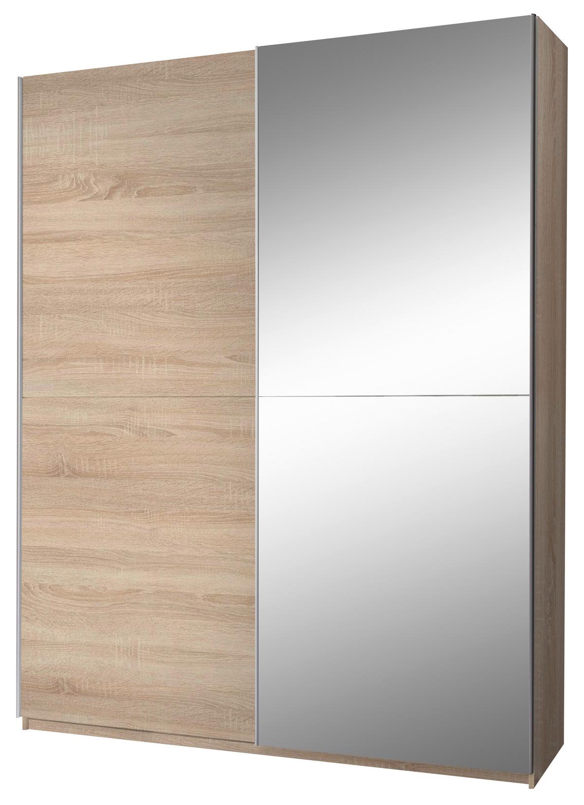 Tolóajtós Szekrény Action 170/195 Cm - tölgyfa színű/átlátszó, Design, Üveg (170/195/59cm) - P & B