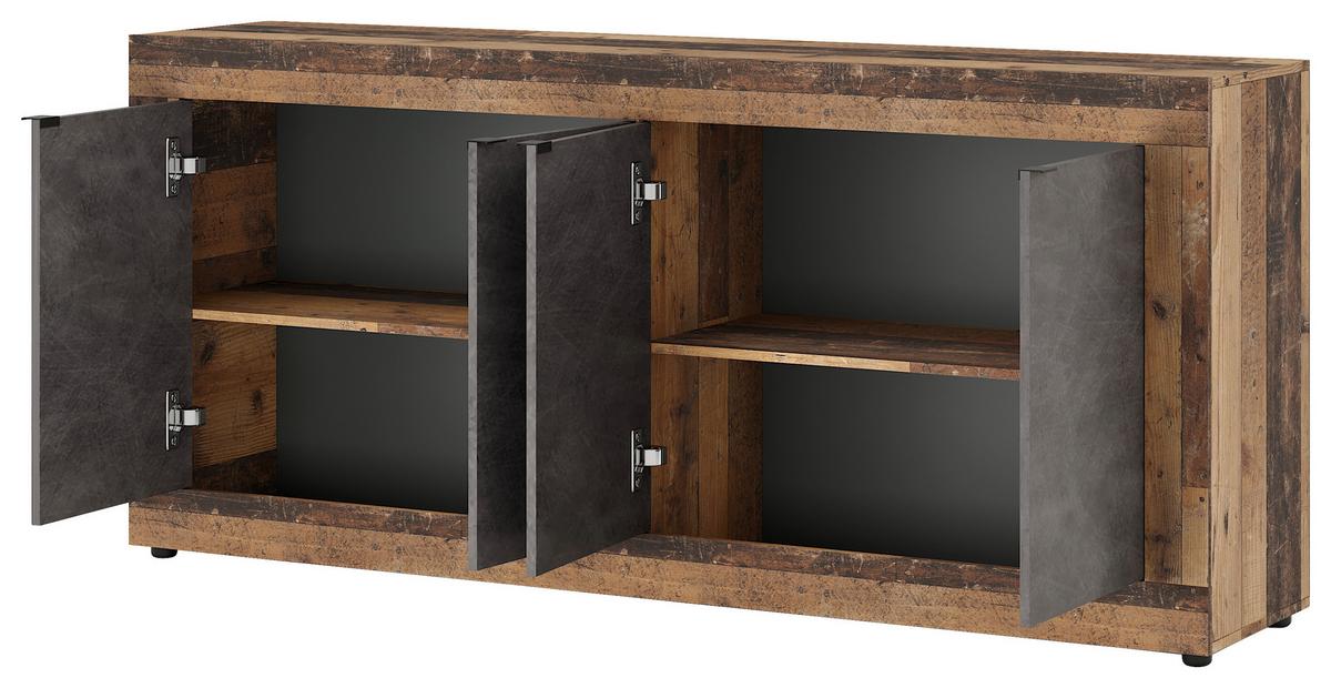 Sideboard 180cm Lunea Graphitfarben - Alteiche/Schwarz, Design, Holzwerkstoff (180/86/42cm) - MID.YOU
