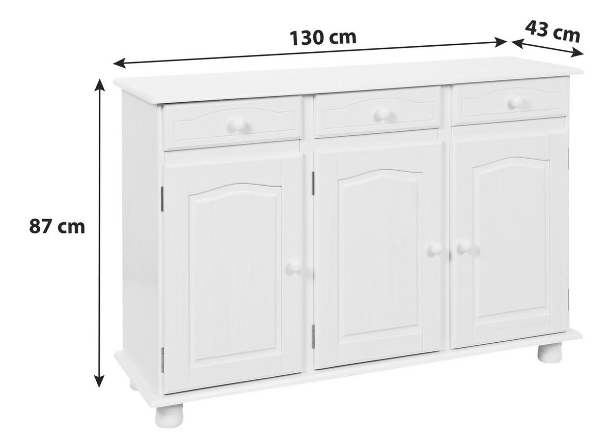Kommode Echtholz Massiv B 130cm Livo, Weiß - Weiß, LIFESTYLE, Holz (130/87/43cm) - Livetastic