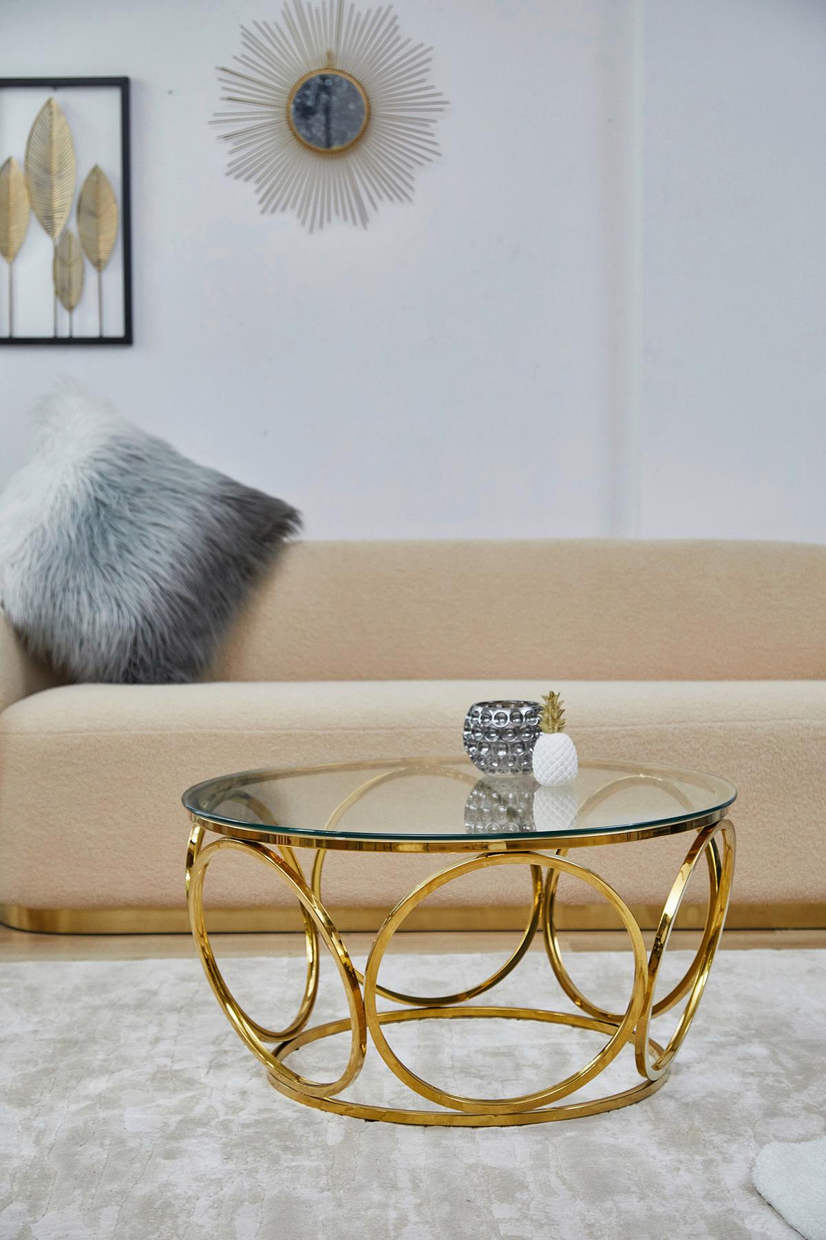 Couchtisch Goldfarben D: 80 Cm - Klar/Goldfarben, Design, Glas/Metall (80/80/40cm) - Livetastic