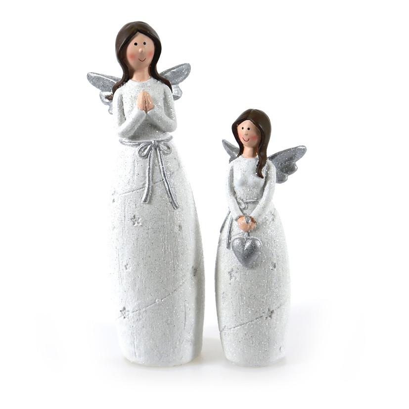 Weihnachtsdeko Engel Stein Stehend, H: ca. 17 cm - Silberfarben/Creme, KONVENTIONELL, Stein (6/4,5/16,5cm) - Luca Bessoni