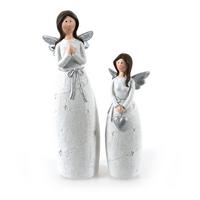 Weihnachtsdeko Engel Stein Stehend, H: ca. 17 cm - Silberfarben/Creme, KONVENTIONELL, Stein (6/4,5/16,5cm) - Luca Bessoni