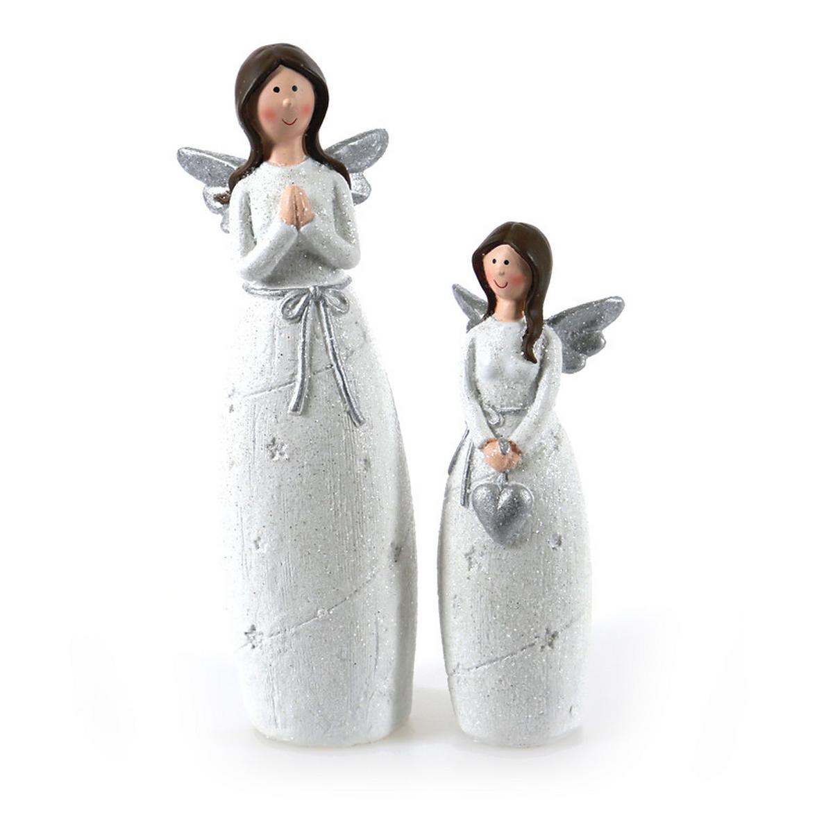 Weihnachtsdeko Engel Stein Stehend, H: ca. 17 cm - Silberfarben/Creme, KONVENTIONELL, Stein (6/4,5/16,5cm) - Luca Bessoni