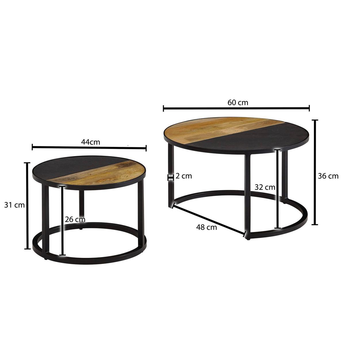 Sada konferenčních stolků z masivního dřeva 2ks - černá, Moderní, kov/dřevo (60/60/36cm) - MID.YOU