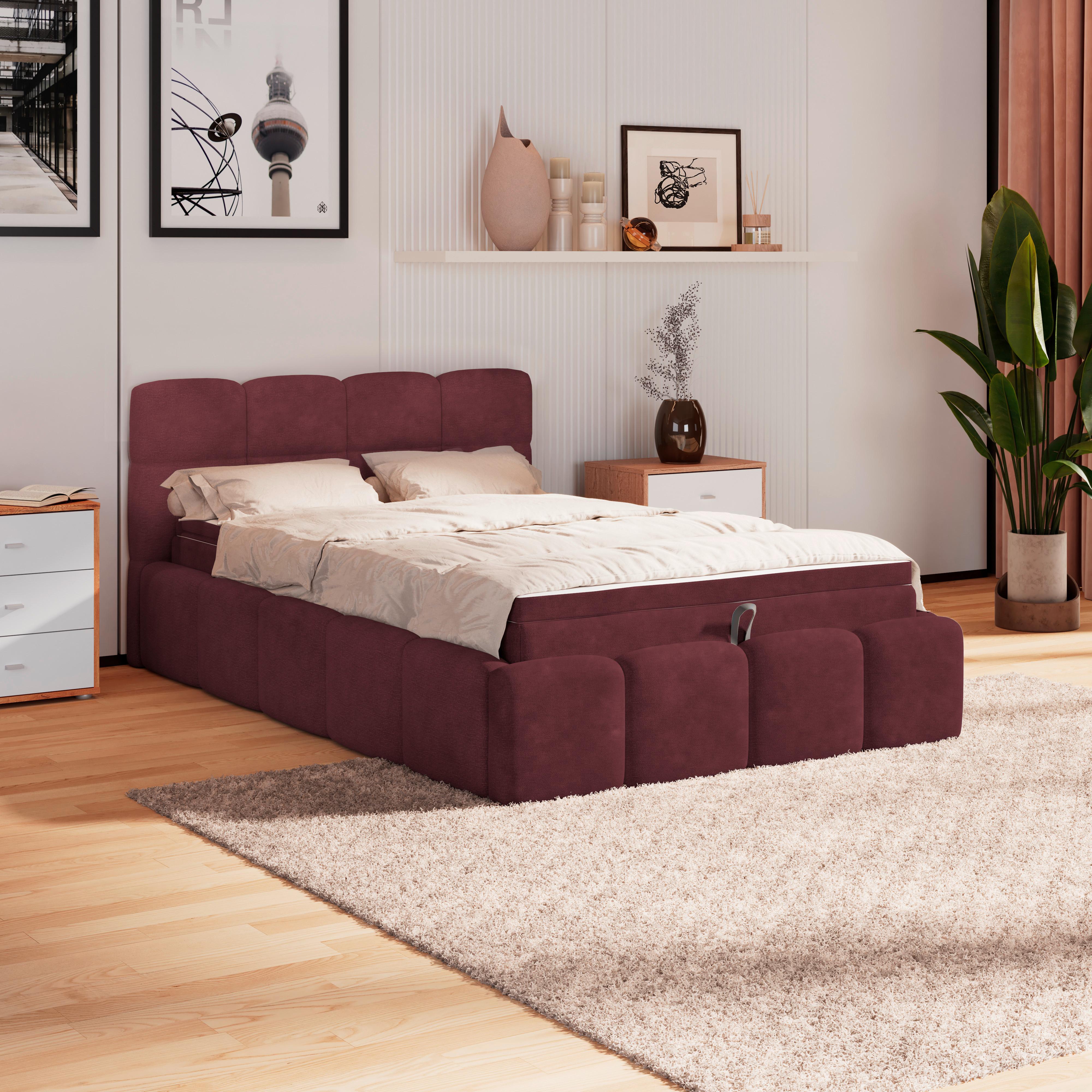 Polsterbetten Noe Bordeaux 140x200 cm - Bordeaux/Schwarz, Trend, Textil/Metall (140/200cm)