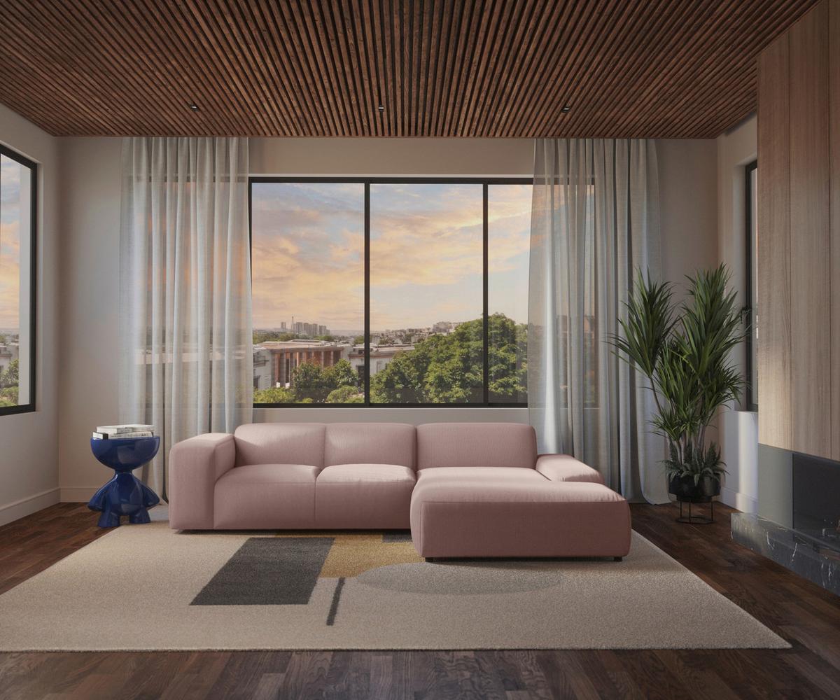 ECKSOFA Hannah Rosa 304x200 cm - Schwarz/Rosa, Design, Textil (304/200cm) - MID.YOU