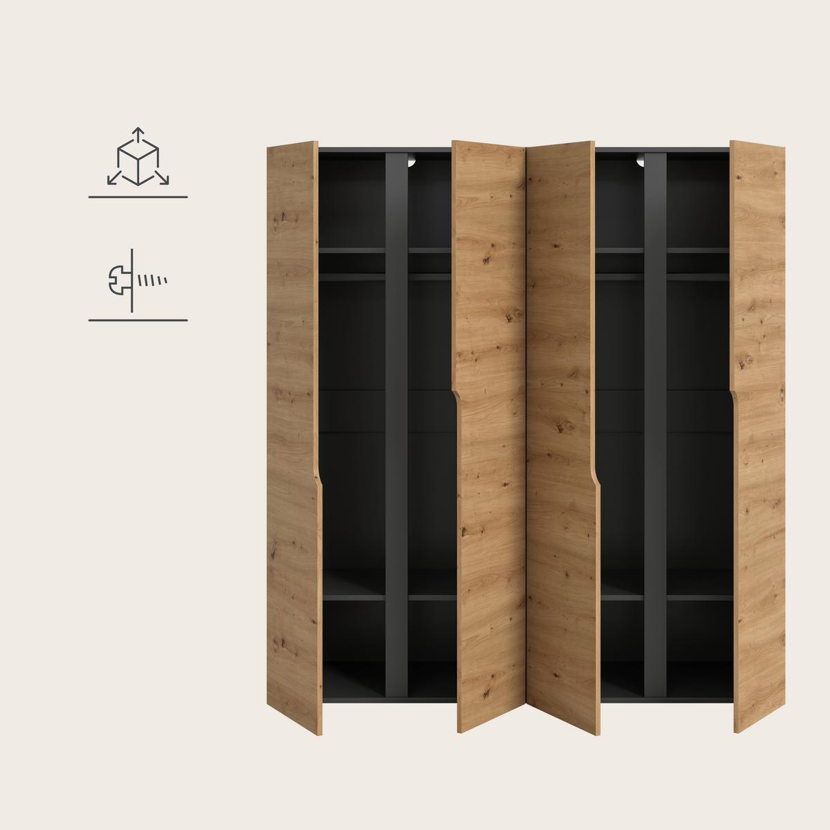 Drehtürenschrank Anga Anthr. /Eiche Artisan Dekor B: 160cm - Anthrazit/Eiche Artisan, MODERN, Holzwerkstoff (160/180/51cm) - MID.YOU