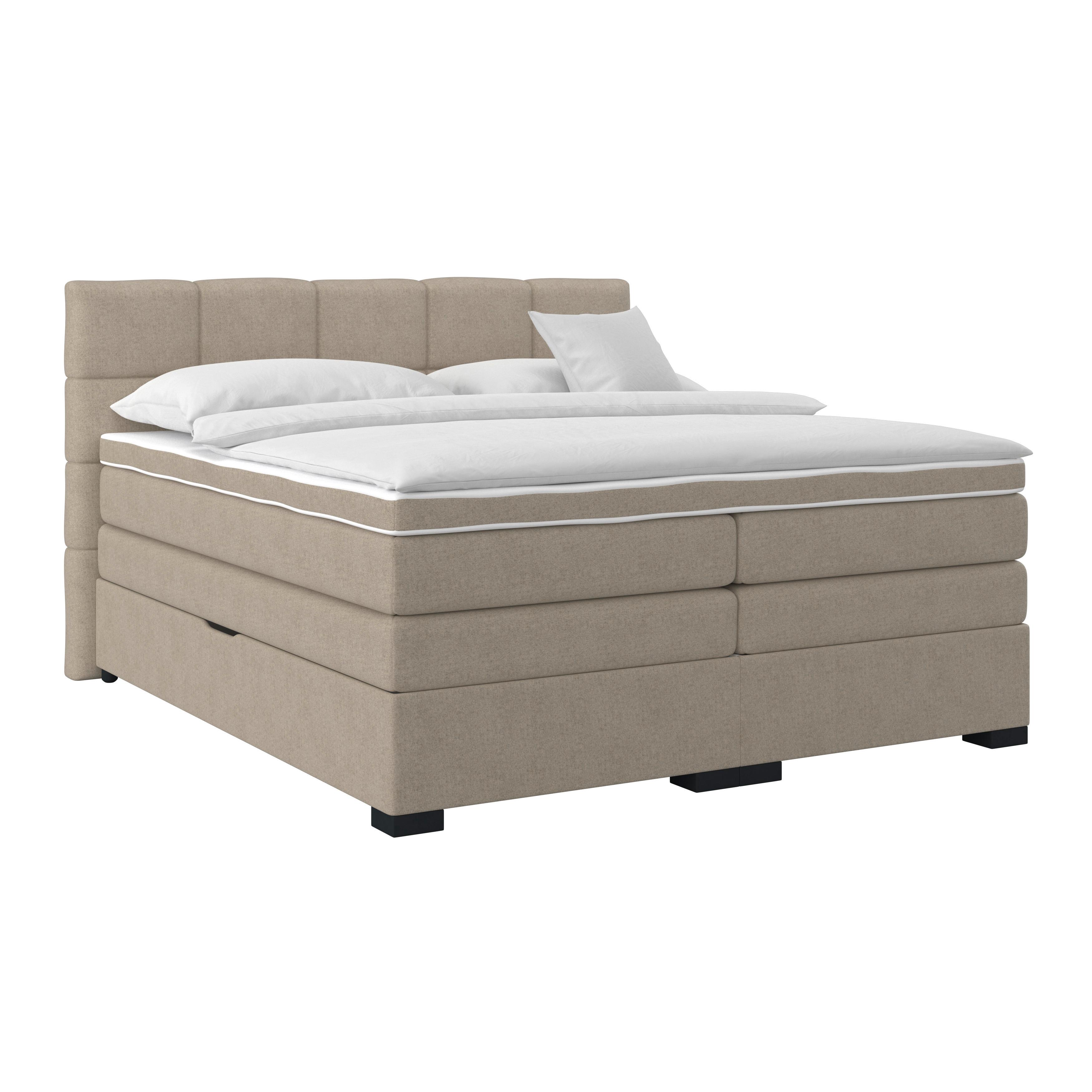 Boxspringbett mit Topper 160x200 April - Beige/Schwarz, MODERN, Textil (160/200cm)