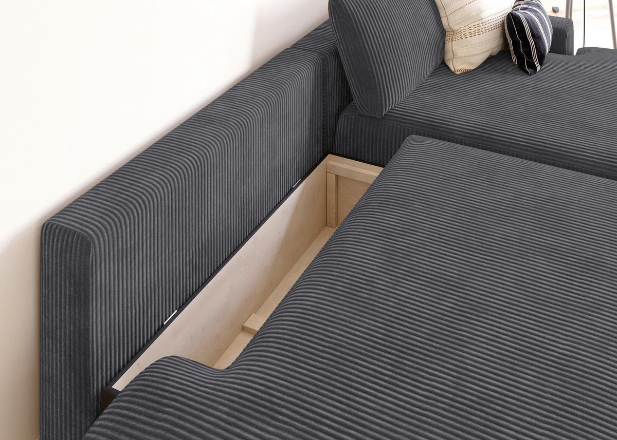 Eckschlafsofa Prag, Anthrazit S: 253x167 cm - Anthrazit/Schwarz, MODERN, Textil (253/167cm) - Trendmanufaktur