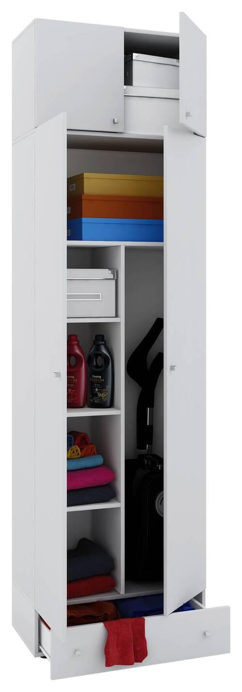 Víceúčelová skříň VANDOL, nástavba se zásuvkou, bílá - bílá/černá, Moderní, kompozitní dřevo/plast (70/238/39cm) - MID.YOU