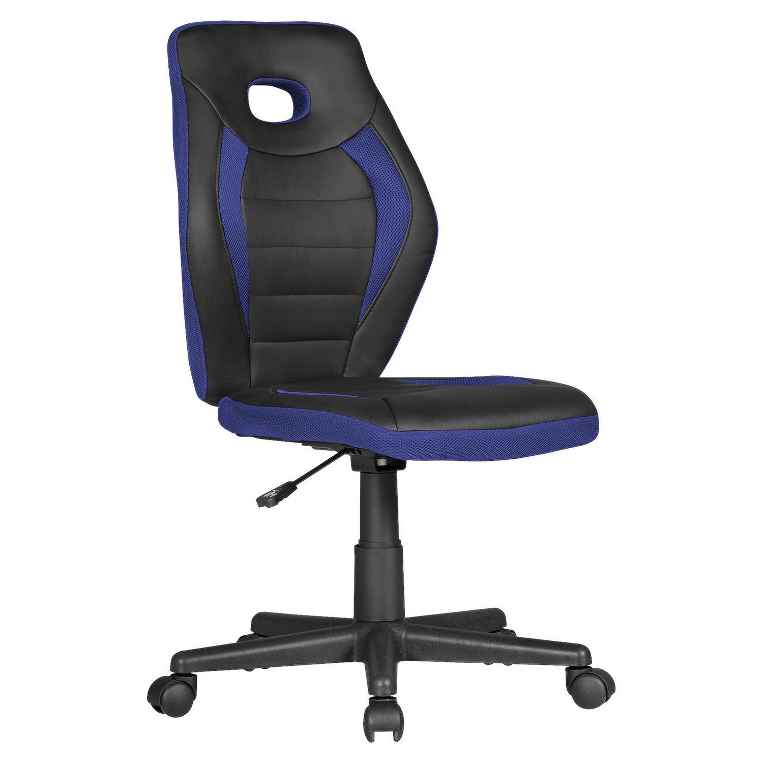 Jugenddrehstuhl Luan Lederlook Schwarz/Blau bis 60 kg Blau, Schwarz 63x91x63 cm