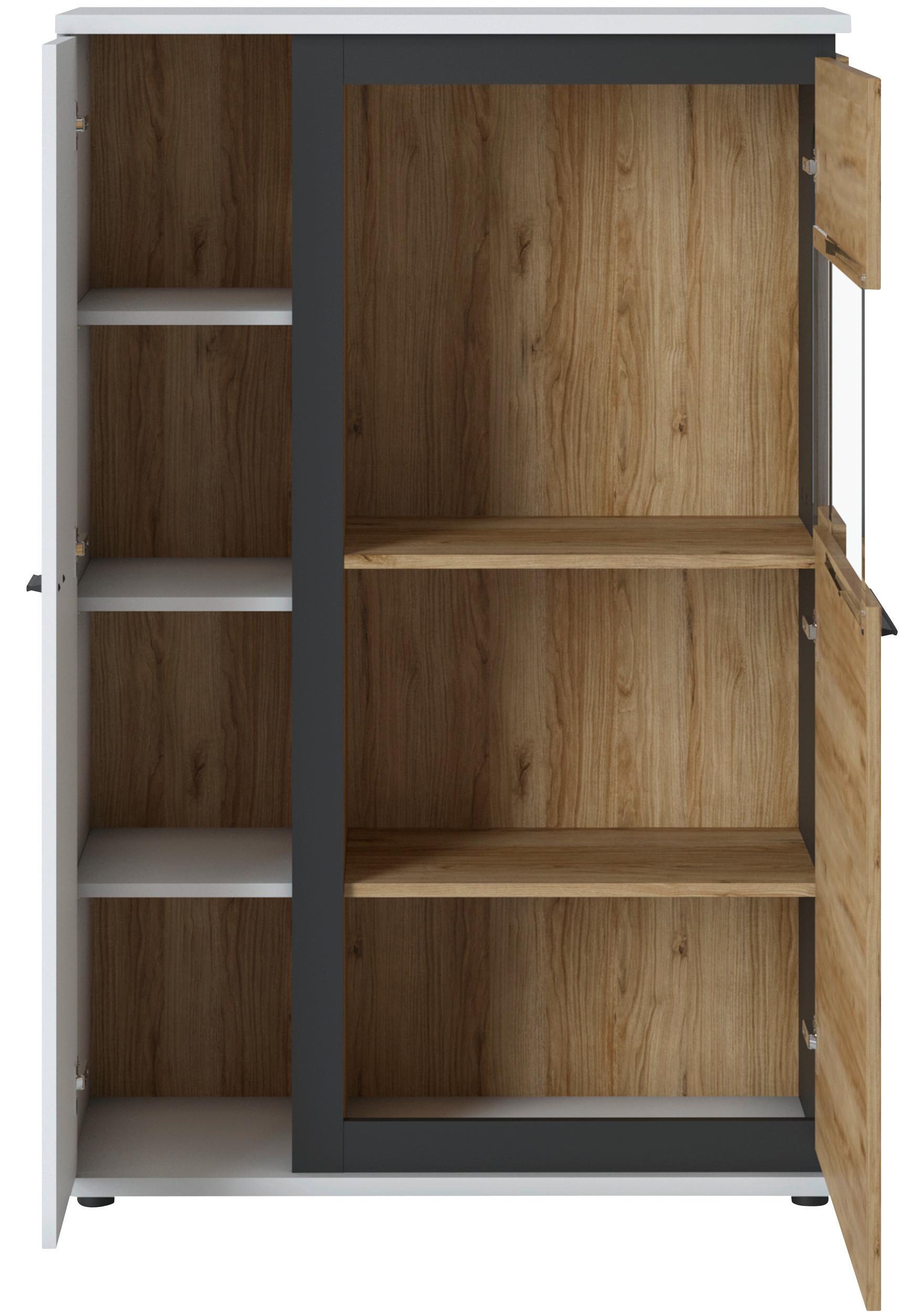 Vitrine Salinas Weiß Eichefarben/Glasfront Rechts - Eichefarben/Schwarz, Trend, Glas/Holzwerkstoff (93/139,8/37cm)