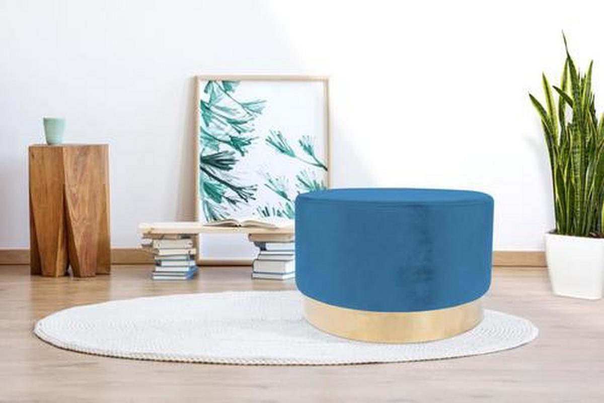 Pouf Samt Blau/Goldfarben DxH: ca. 55x43 cm - Blau/Goldfarben, Basics, Holz/Holzwerkstoff (55/43cm) - Kayoom