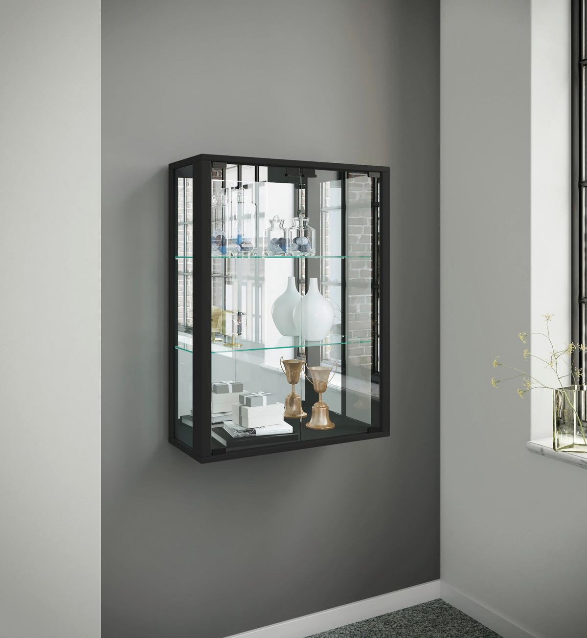 Hängevitrine Udina Schwarz B: 60 cm - Schwarz, MODERN, Glas/Holz (60/80/25cm) - MID.YOU