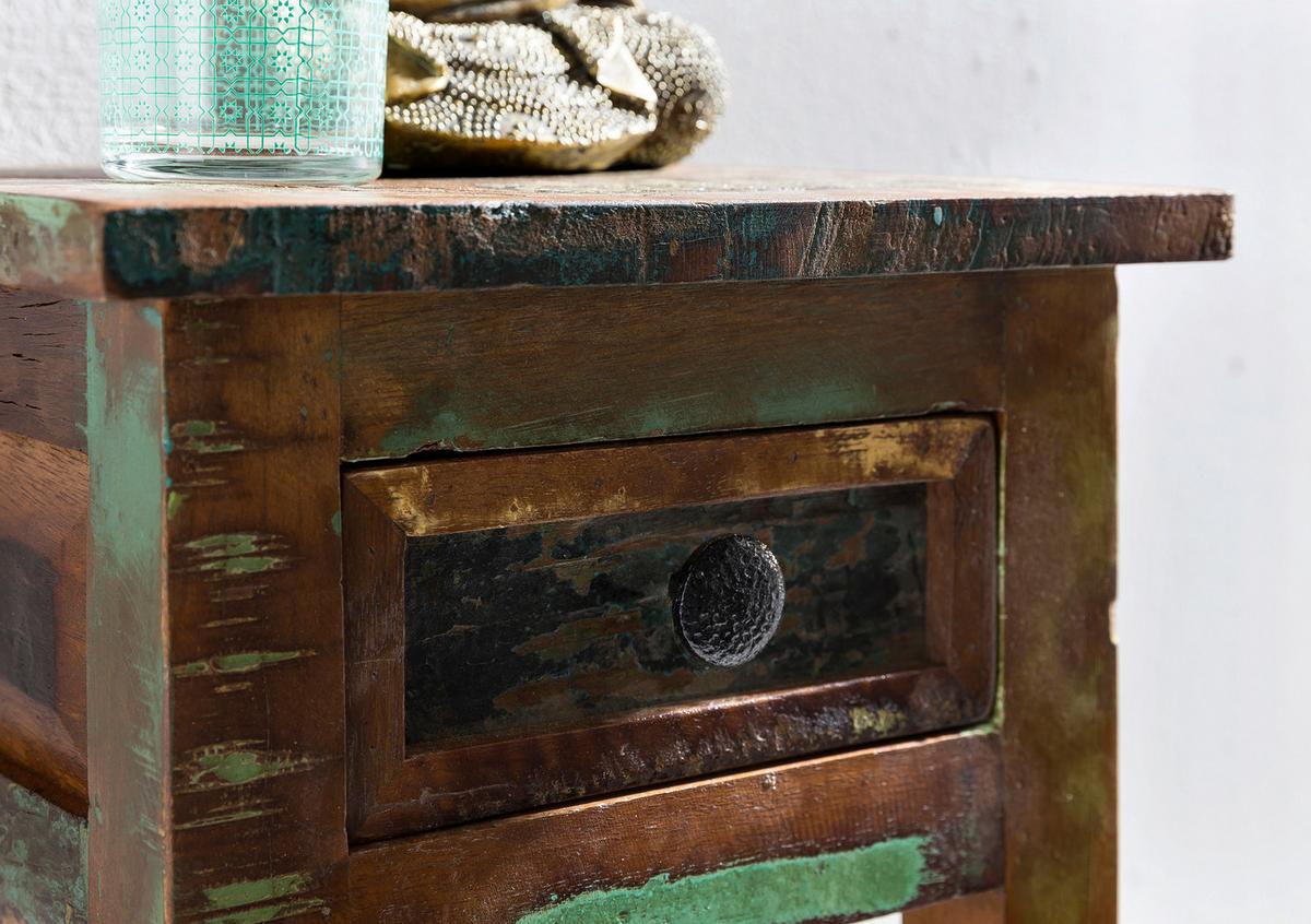 Odkladací stolek KALKUTTA z masivního dřeva - černá/hnědá, Design, kov/dřevo (30/30/50cm) - MID.YOU