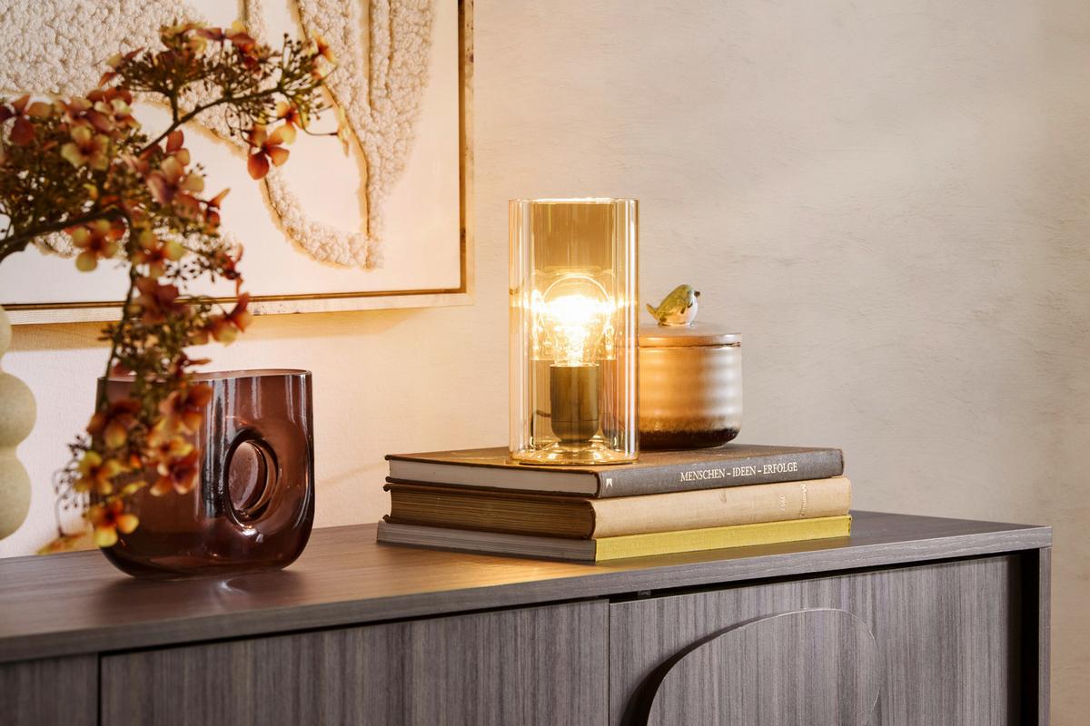 STOLNÍ LAMPA AMBER - jantarové barvy/černá, Moderní, plast/sklo (10/10/20cm) - Mömax