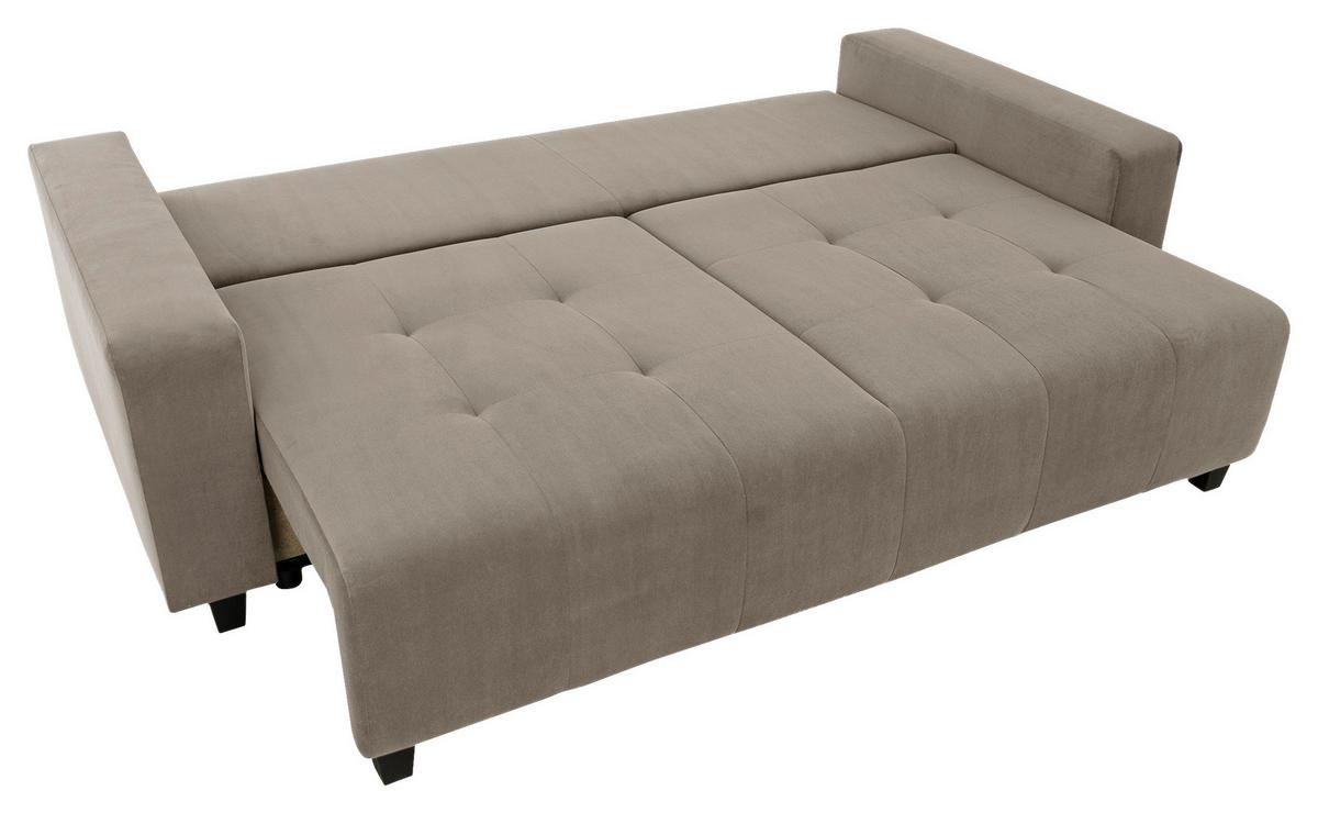 Ecksofa mit Bettfunktion Lily Velours taupe, 240x119cm - Taupe/Schwarz, Trend, Holz/Holzwerkstoff (240/119cm) - Luca Bessoni