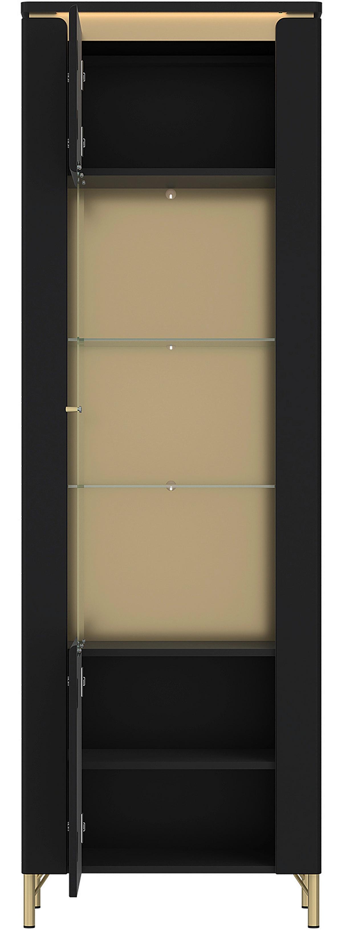 Vitrine Norica Schwarz/Goldfarben B: 65,5 cm - Goldfarben/Schwarz, Trend, Glas/Holzwerkstoff (65,5/201,2/40cm)