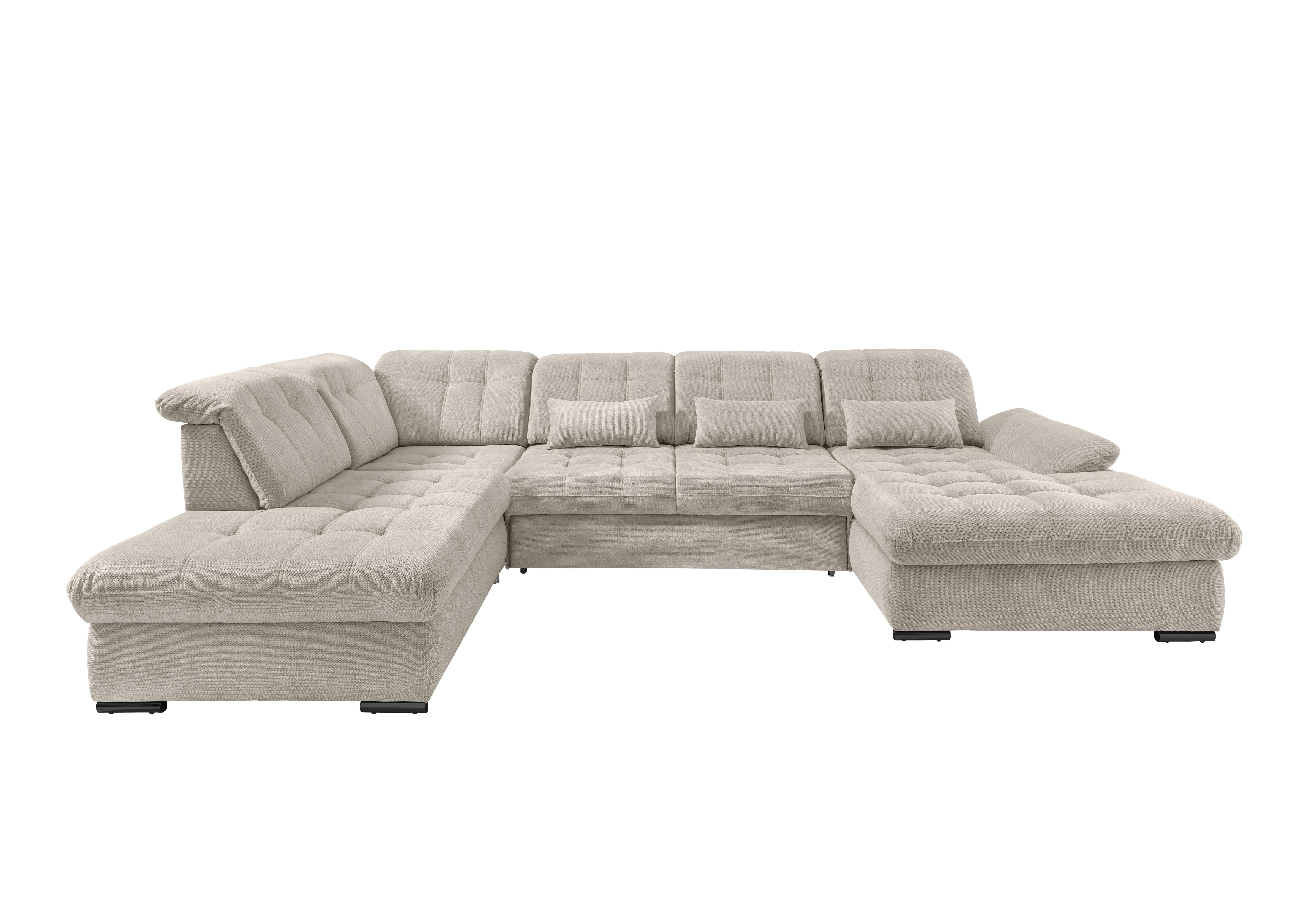 Wohnlandschaft mit Bettkasten Rigatti Beige B: 387 cm - Beige/Schwarz, MODERN, Textil (252/387/184cm) - Livetastic