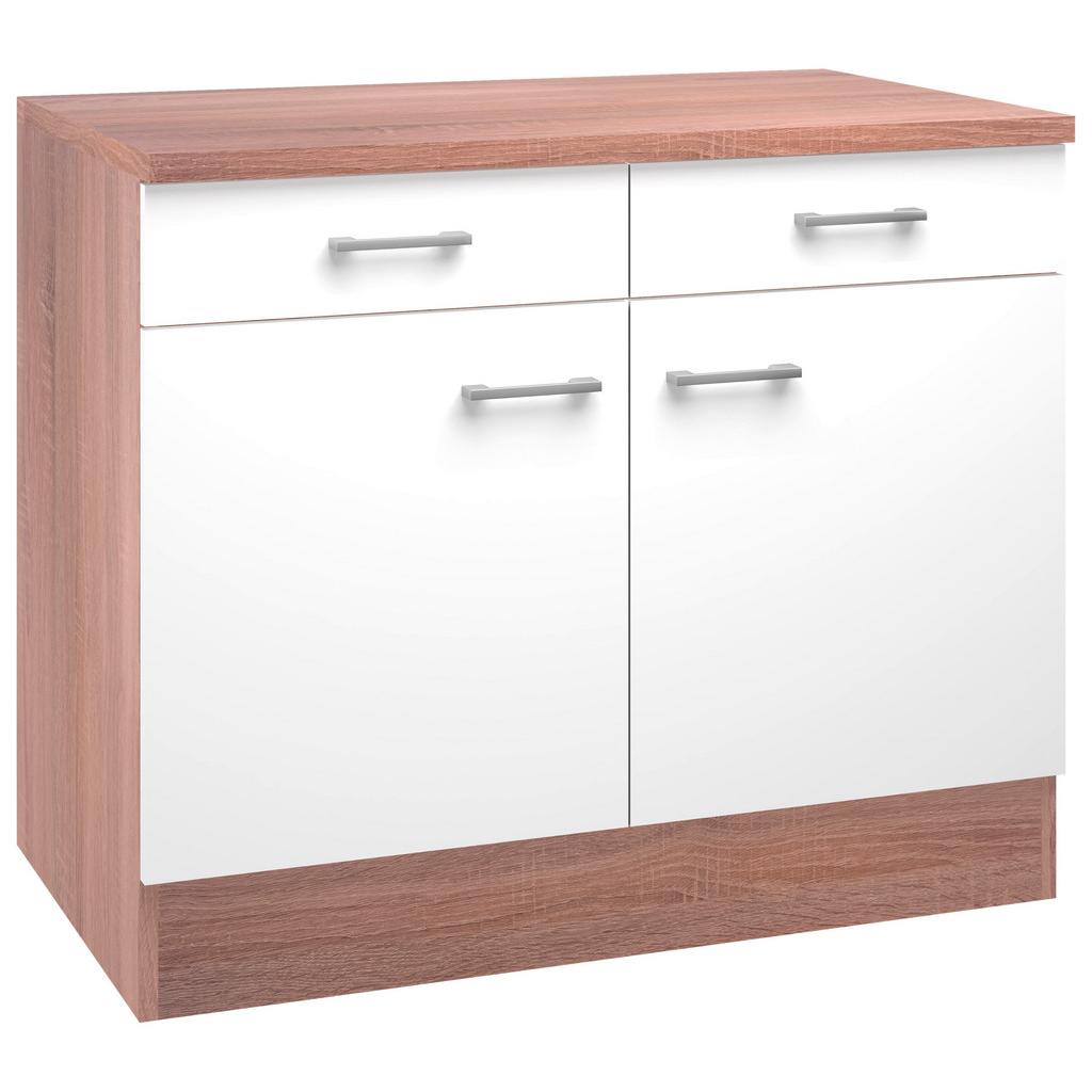 Küchenunterschrank Samoa B100 Cm Weiß/eiche Dekor Mit Laden
