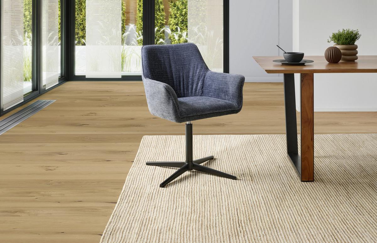 Armlehnstuhl Pat Blau/sitzfl. 360° Drehbar - Schwarz/Dunkelblau, KONVENTIONELL, Holz/Textil (60/86.5/61cm) - MID.YOU