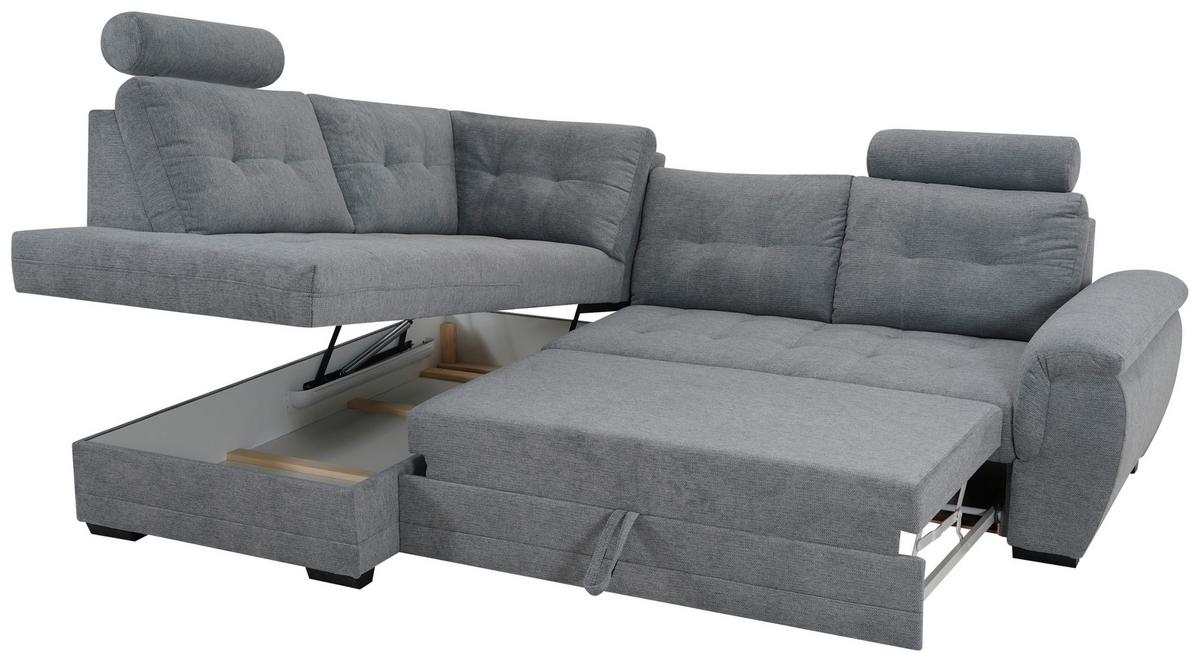 Ecksofa Falco New Grau, Lf: ca. 182x123cm - Schwarz/Grau, KONVENTIONELL, Textil (183/251cm) - Ondega