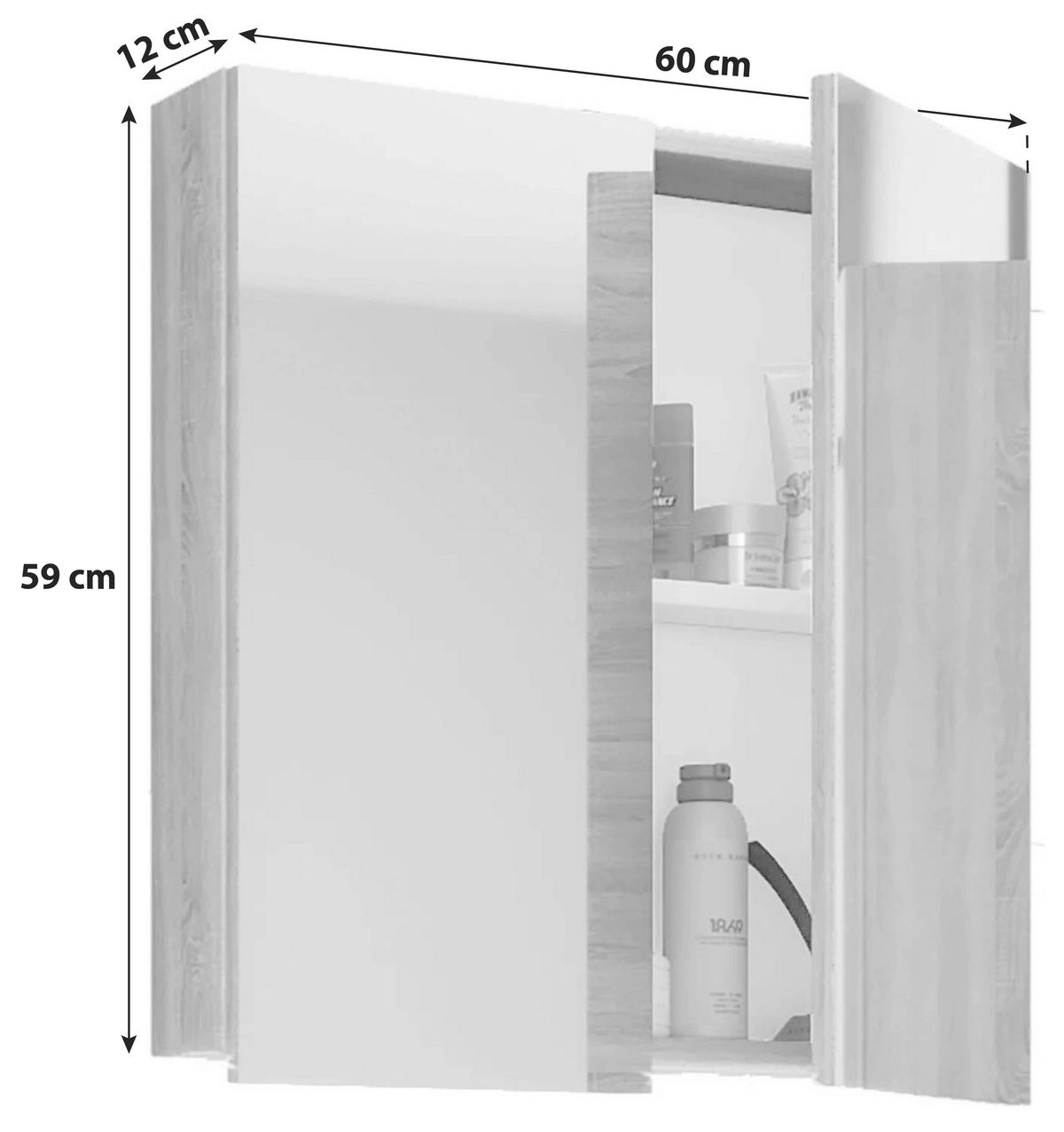 Spiegelschrank Sonoma Eiche 2-Türig BxHxT: 60x59x12 cm - Sonoma Eiche, Basics, Glas/Holzwerkstoff (60/59/12cm) - MID.YOU