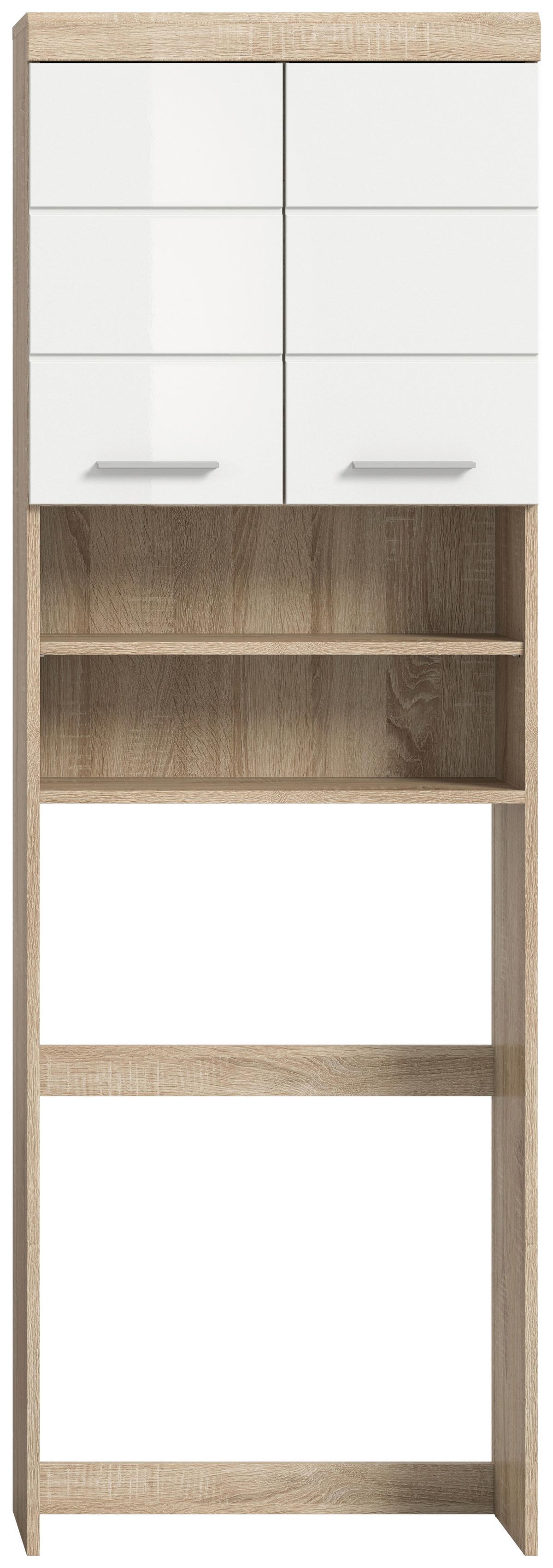 Waschmaschinenschrank Lambada Sonoma Eiche Dekor Weiß Hg - Weiß Hochglanz/Silberfarben, MODERN, Holzwerkstoff (63/191/24cm) - MID.YOU