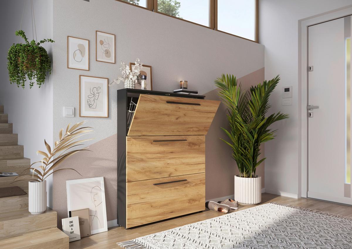 Schuhkipper Wildomar Eichefarben B: 100 Cm - Eichefarben/Graphitfarben, MODERN, Holzwerkstoff (100/129/19cm) - Germania