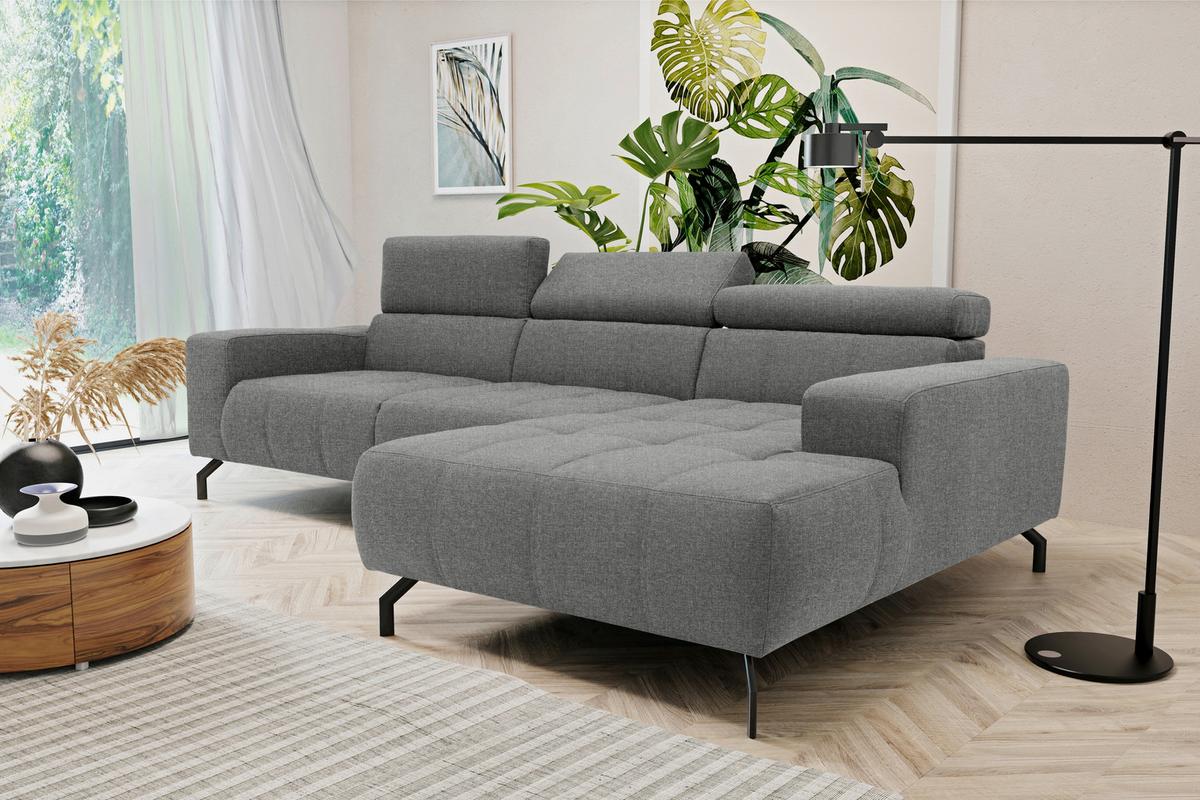 Ecksofa Kopfteil Verstellbar Cunelli Silberfarben Webstoff - Silberfarben/Schwarz, Design, Textil (292/175cm) - MID.YOU