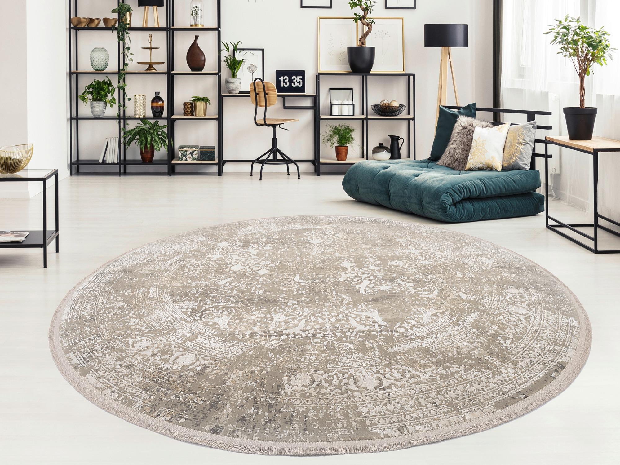 Webteppich Avignon Multicolor Rund Ø 160 cm - Goldfarben/Grau, Design, Textil (160cm) - Dieter Knoll