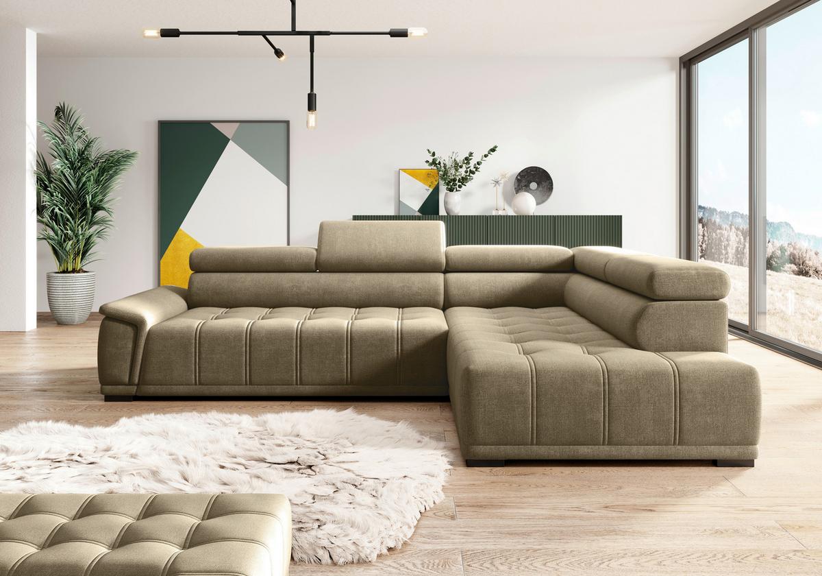 Rohová sedačka GRINALDI, pravá, sivohnedá - čierna/taupe, Modern, textil/plast (283/106cm) - Premium Living