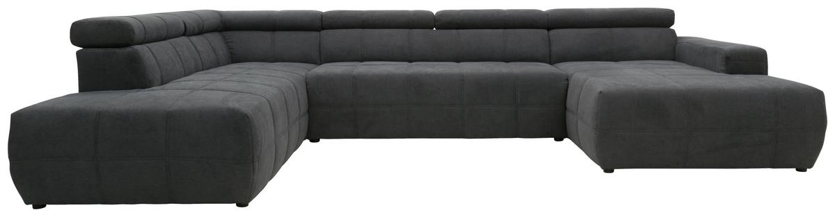 Wohnlandschaft Brandon Dunkelgrau Mikrofaser - Dunkelgrau/Schwarz, Design, Textil (228/359/175cm) - MID.YOU