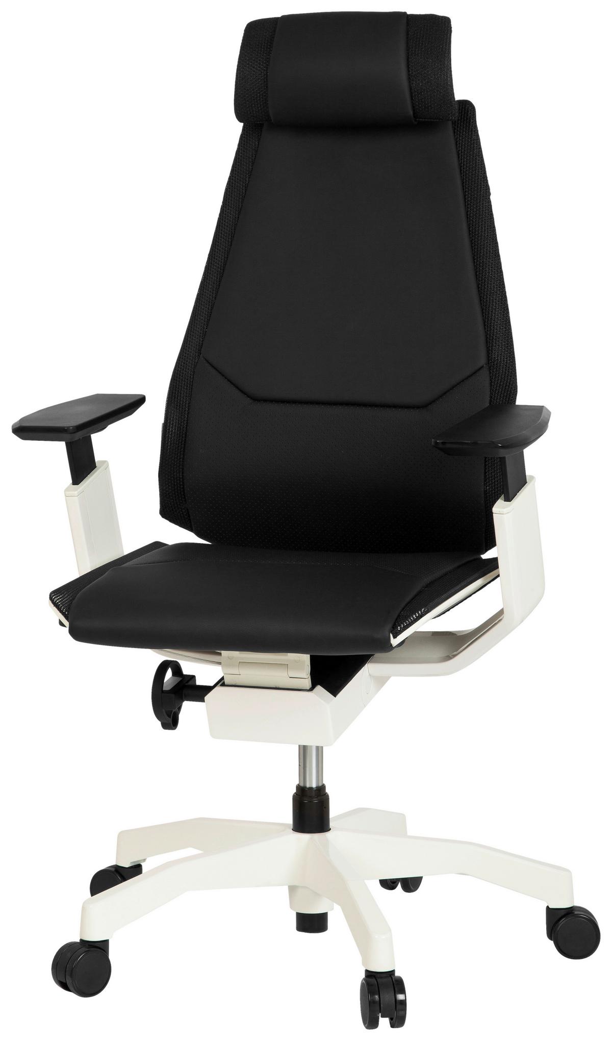 Drehstuhl Genidia  Pro White Echtleder Schwarz Bis 120kg - Schwarz/Weiß, MODERN, Leder/Kunststoff (57/119/46cm) - MID.YOU