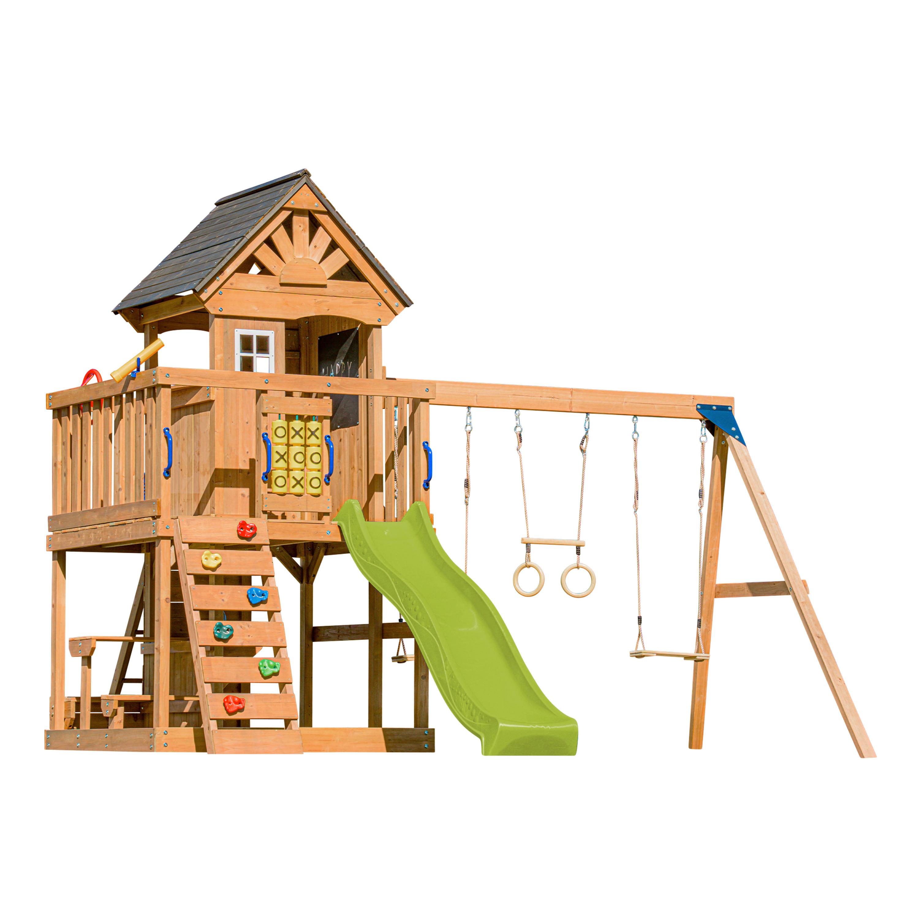 SPIELTURM MIT RUTSCHE LIMEGRÜN - Anthrazit/Limette, Basics, Holz/Kunststoff (435/410/305cm) - Ambia Garden